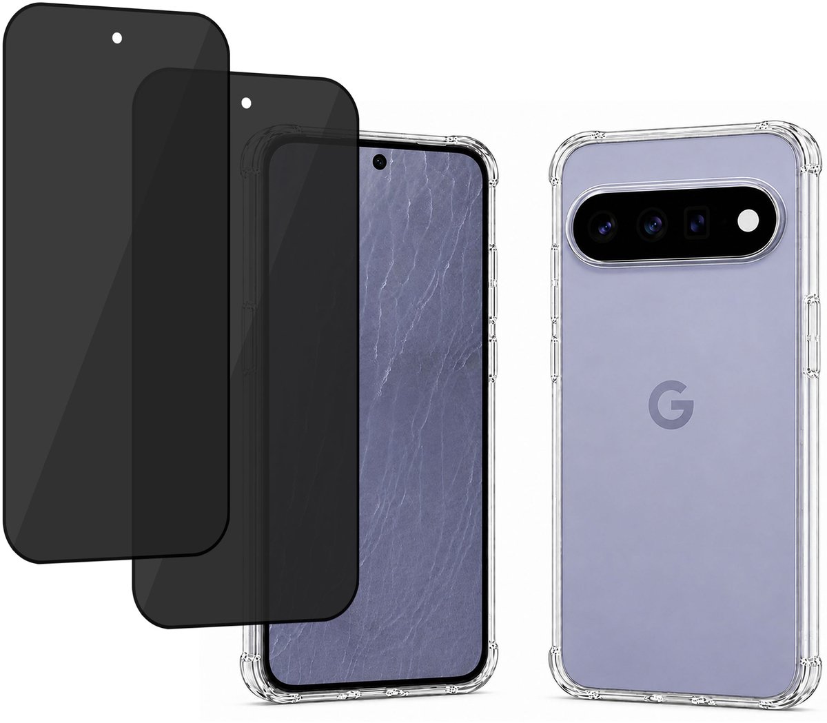 2x Hoesje met Privacy screenprotector geschikt voor Google Pixel 11 Pro XL - Luchtkussens - Siliconen Hoes - Gehard Glas - Transparant - geschikt voor Google Pixel 11 Pro XL
