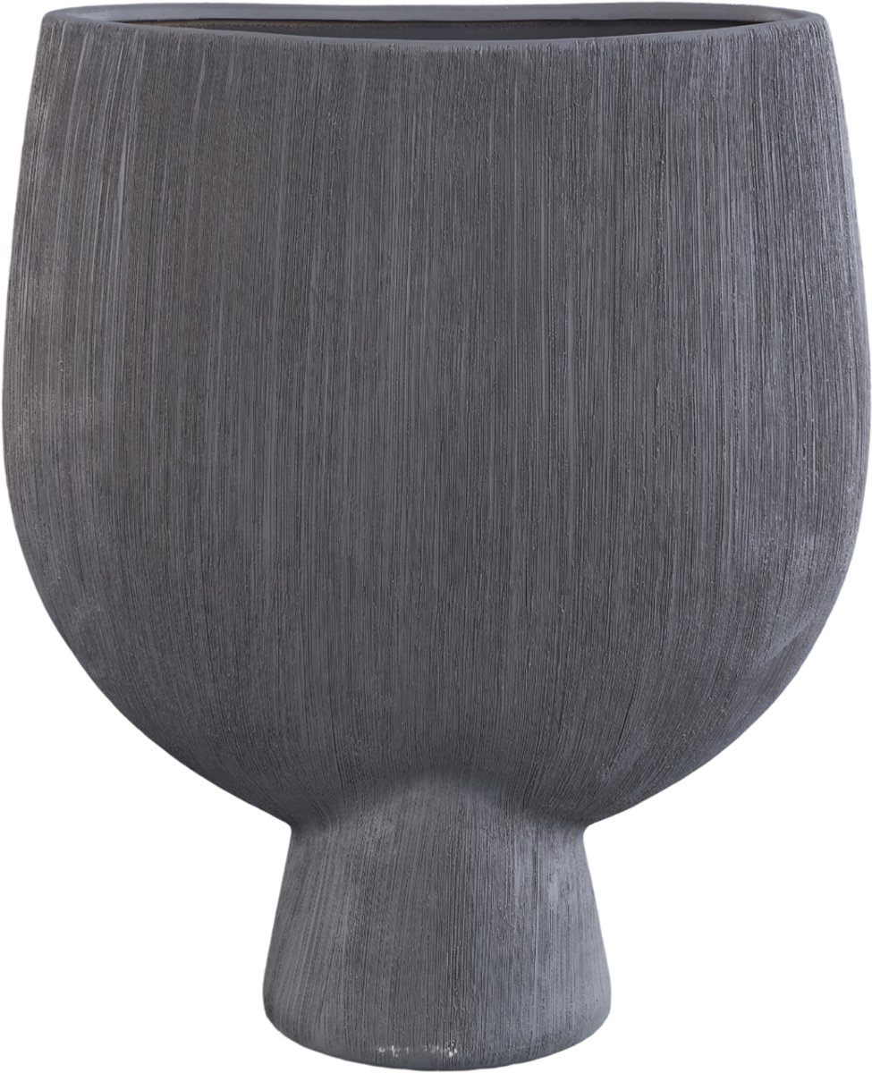 PTMD Tywin Dark Grey Ceramic Oval Pot On Foot Lines M