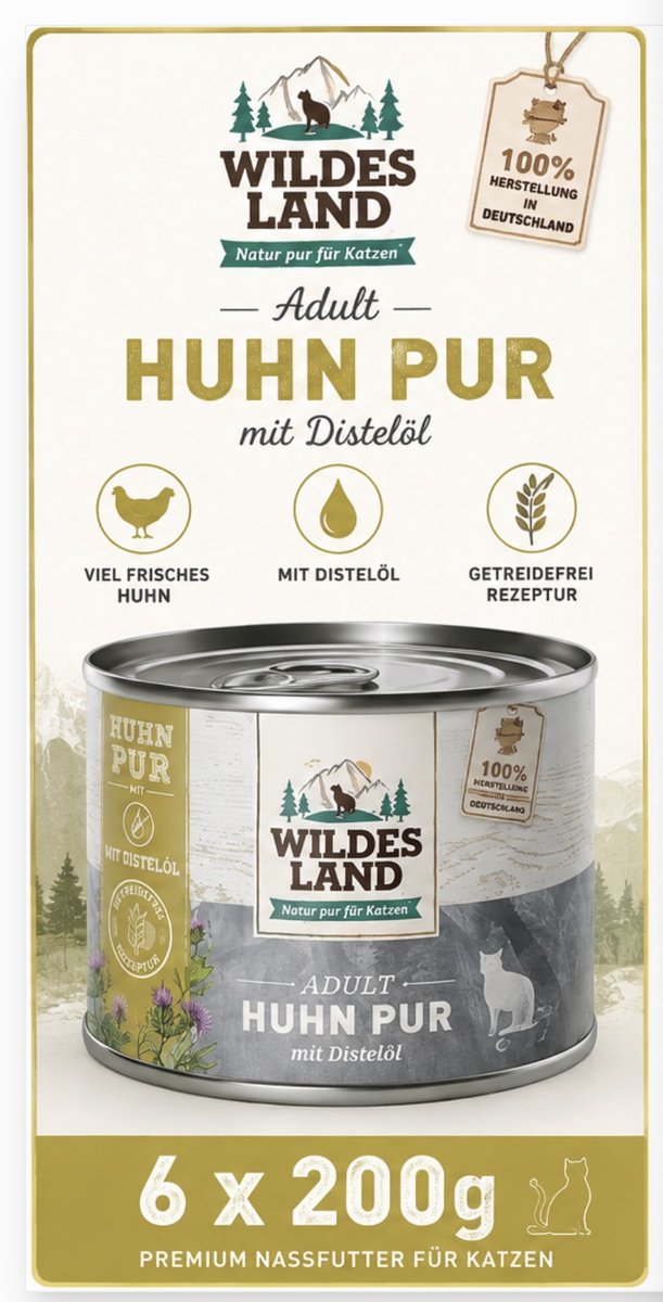 Wildes Land Wildes Land Cat Can Puur Kip met Saffloerolie - 6 x 200 g