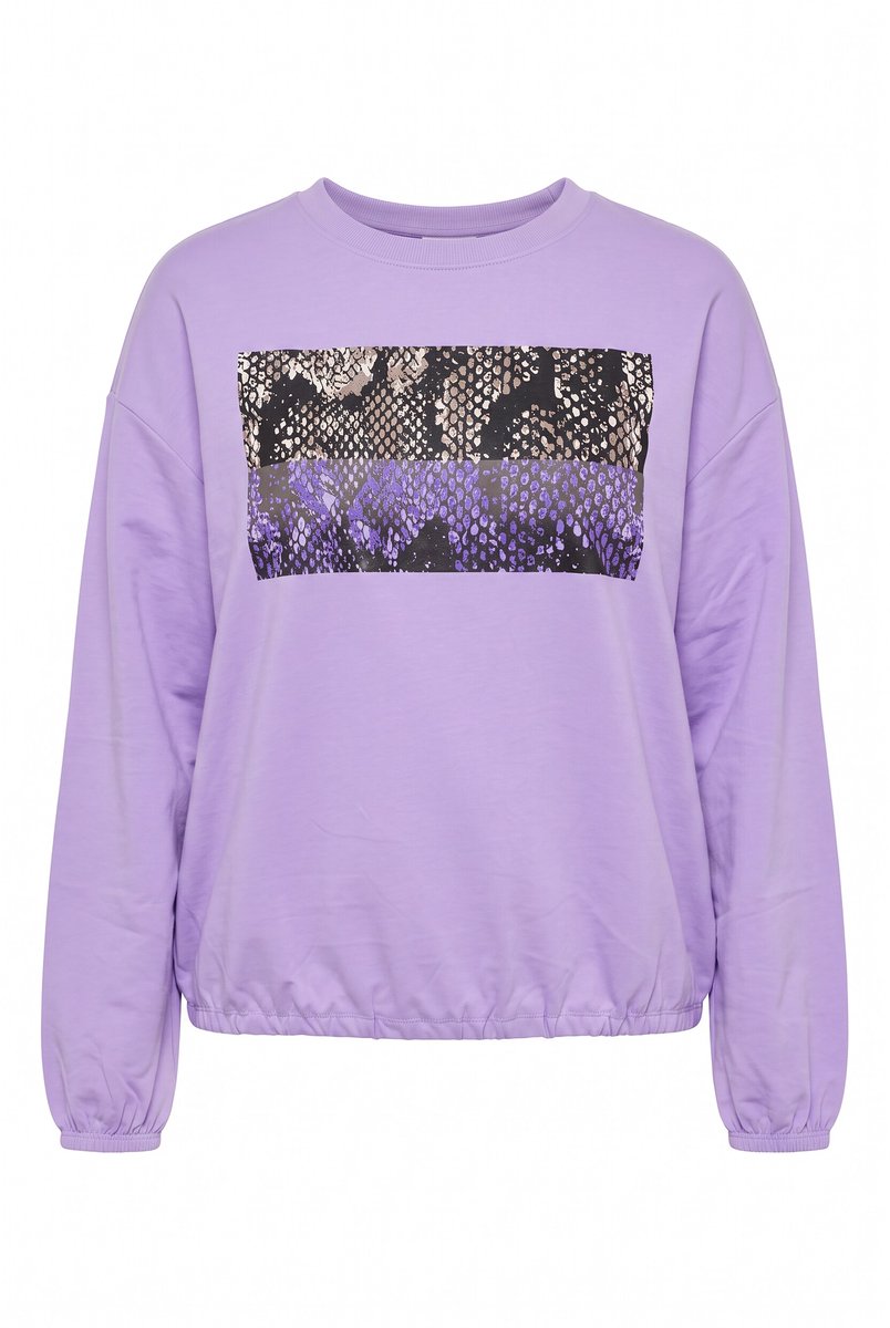 MIAMODA - Dames - Sweatshirt boxy fit dierenprint tunnelzoom - Lavendel - Maat 60