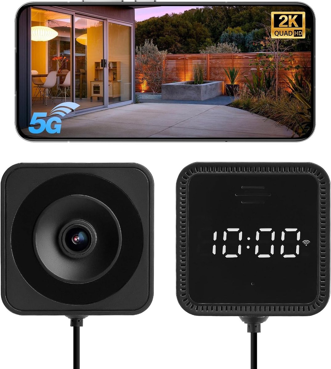 Verborgen rookmeldercamera HD 1080p - Wit - Mini spioncamera 68 mm - Draadloos met nachtzicht en 2K kleur - Voor binnenbewaking