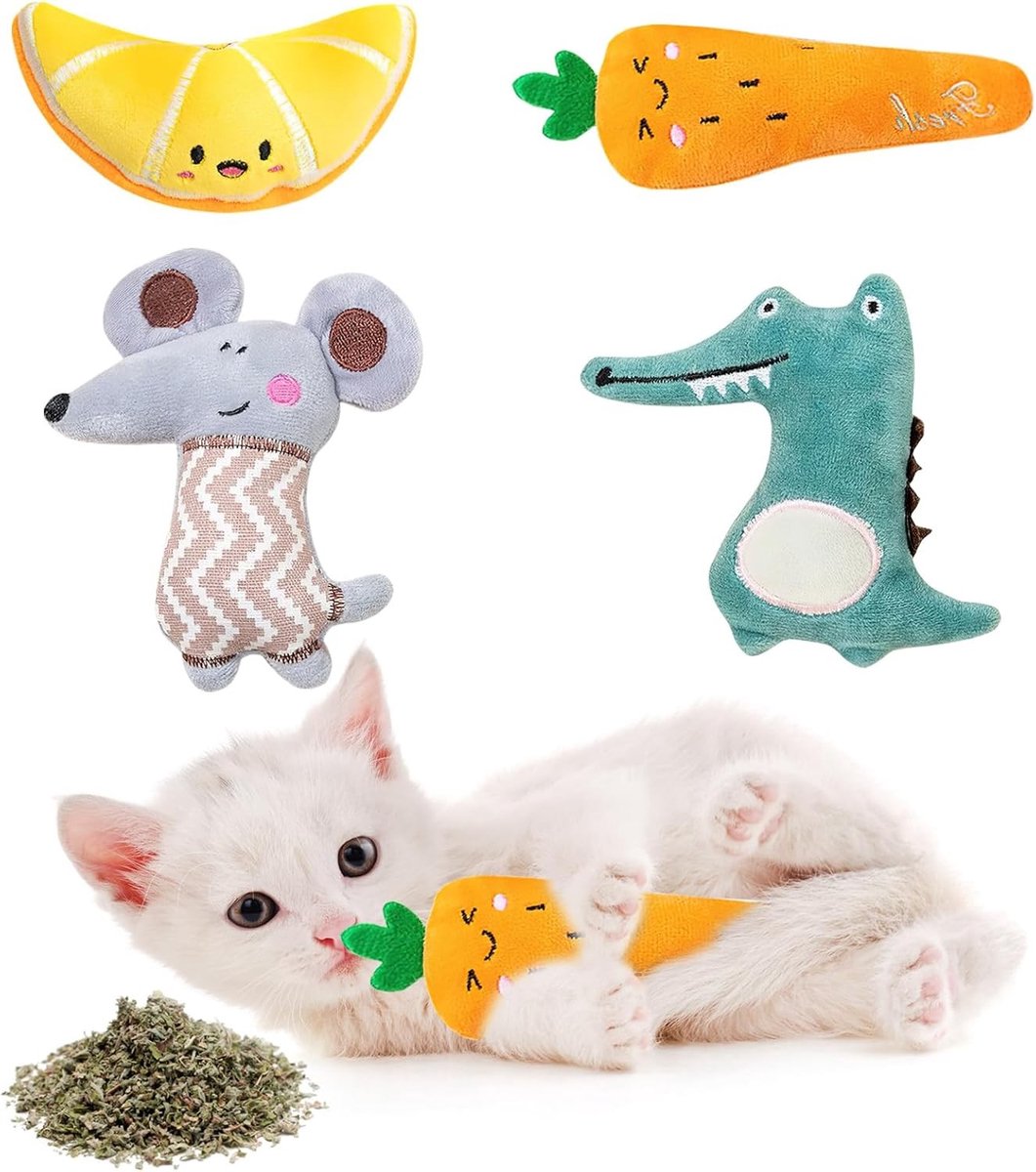 Voerpuzzel voor kat - Multicolor - 4 stuks katoenen kattenkruid speelgoed - voor katten