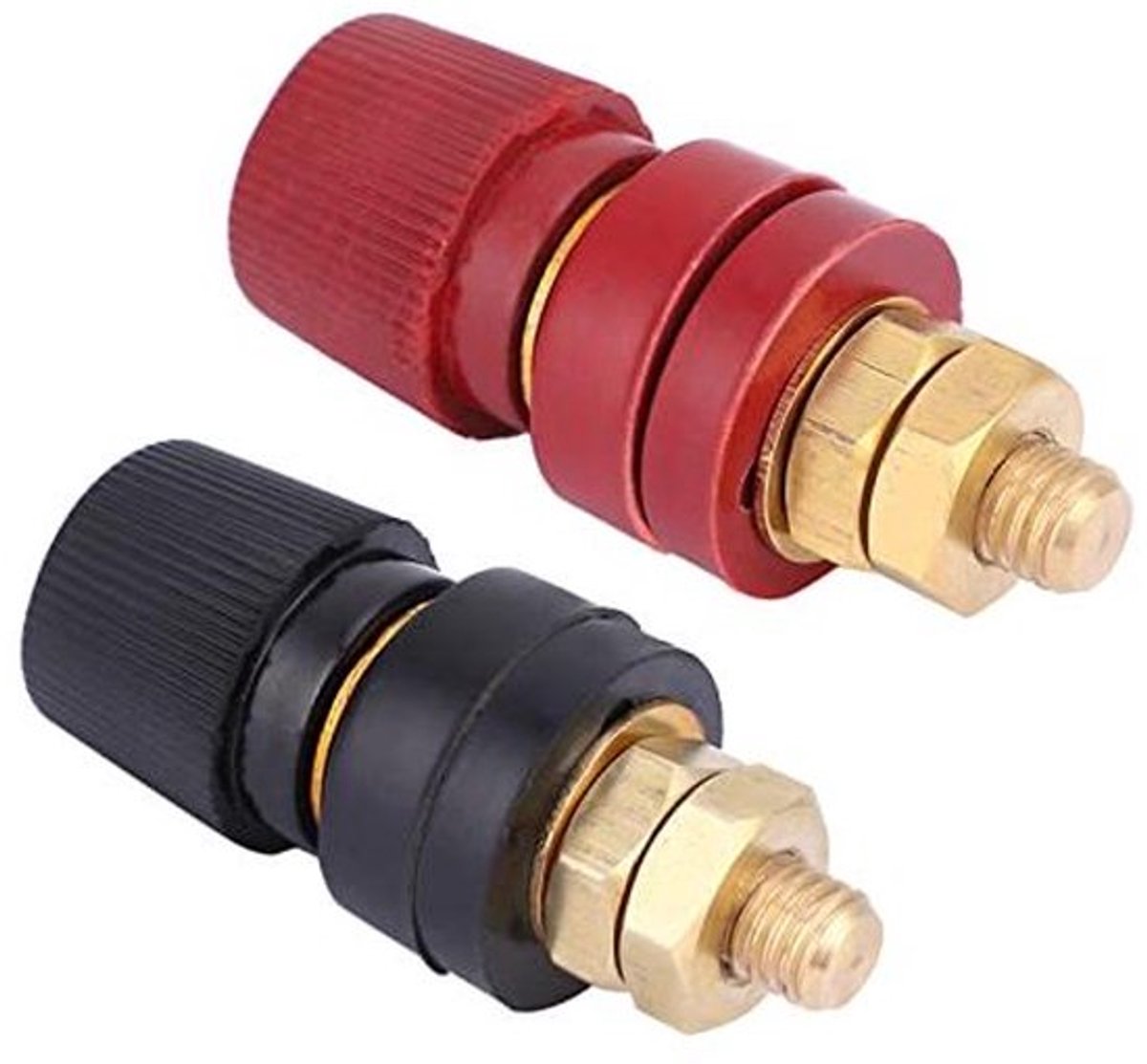 Bindpalen - Messing - Spanningsregelaar - Rood en zwart - Schroefdraad - M8 - 0V-380V - 200A - Geschikt voor elektrische toepassingen - 2 stuks - Type 555.