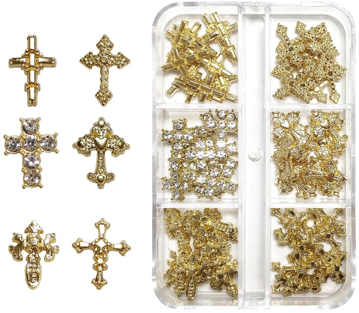 Solidchoice - Set van 60 3D Crystal Nail Charms in Metaallegering