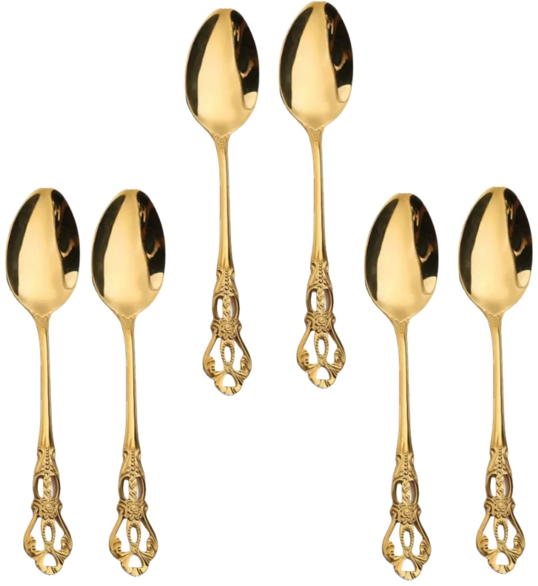 6 stuks goud theelepels - 13 cm - RVS theelepeltjes glans - Koffielepels- Thee- koffie| klassiek, vintage