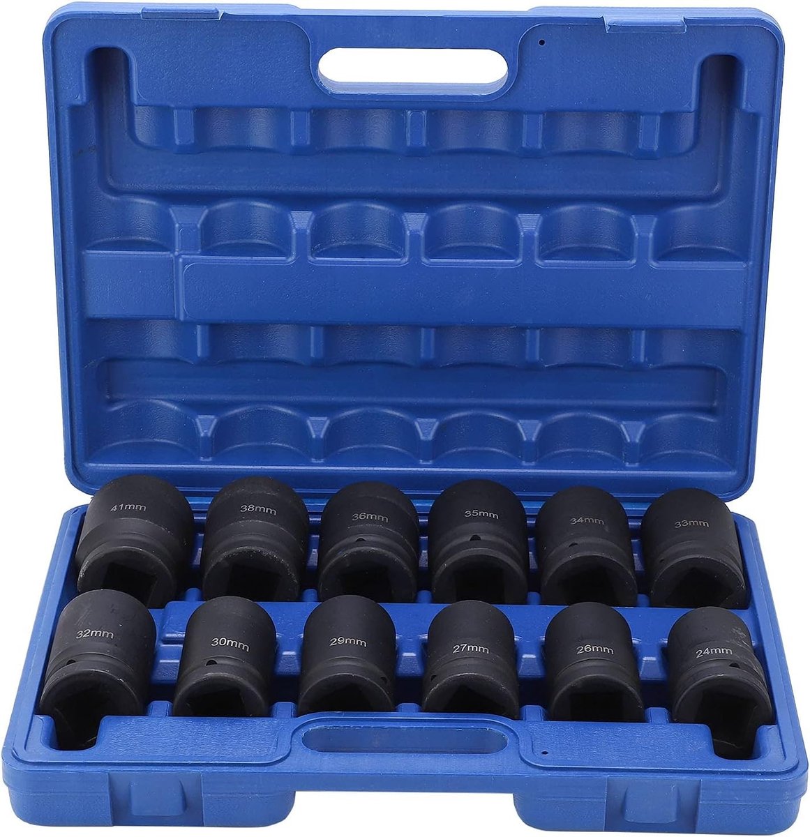 Complete set van 12 diepe impact sleutels van 1 inch met diverse maten voor professioneel gebruik