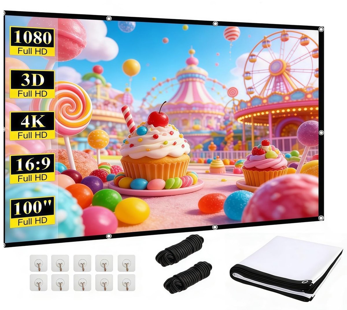 Solidchoice - 120 Inch HD Vouwbare Projectiescherm voor Thuis en School