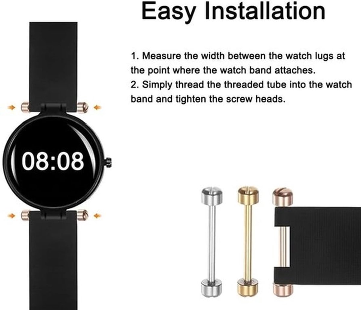 Horloge Schroef Duurzaam Roestvrij Staal - Horloge Band Schroef - Slanke Rechte Staaf - Afgeronde Schroefkop - Betrouwbare Verbindingen - Stijlvol Ontwerp