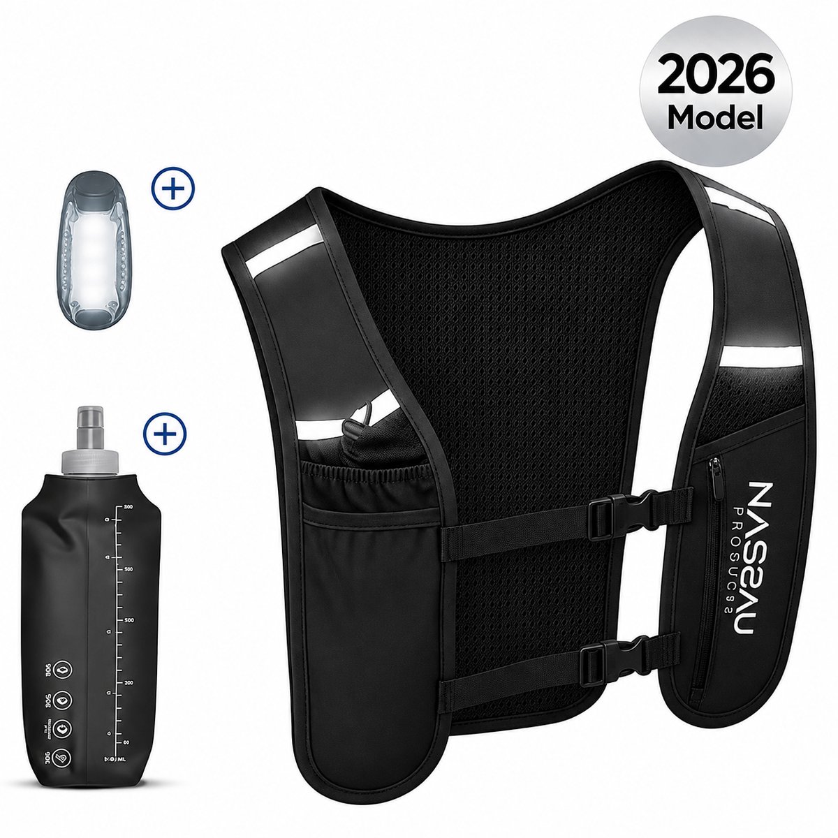 Nassauproducts - Running vest - Hardloopvest - Running Reflecterend Hardloopvest - Met 500ml Bidon - Extra licht - Met Telefoonhouder
