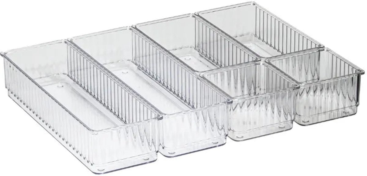 E ladebakjes 6-delige set ribbelpatroon Five® - Transparant - Nestbaar | Anti-slip | BPA-vrij