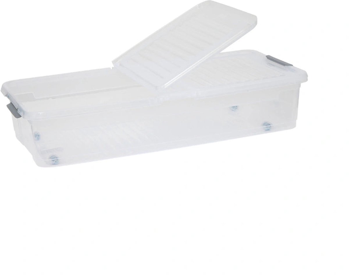 Opbergbox onder bed op wielen en klapdeksel 33 liter Five® - Transparant - Stapelbaar | Nestbaar | Met deksel | Rolbaar