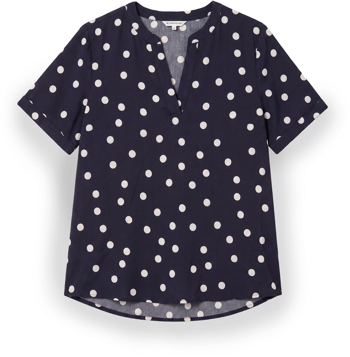 Tom Tailor - Loose Fit Bluse mit V-Ausschnitt - Maat 38 - navy big dot design