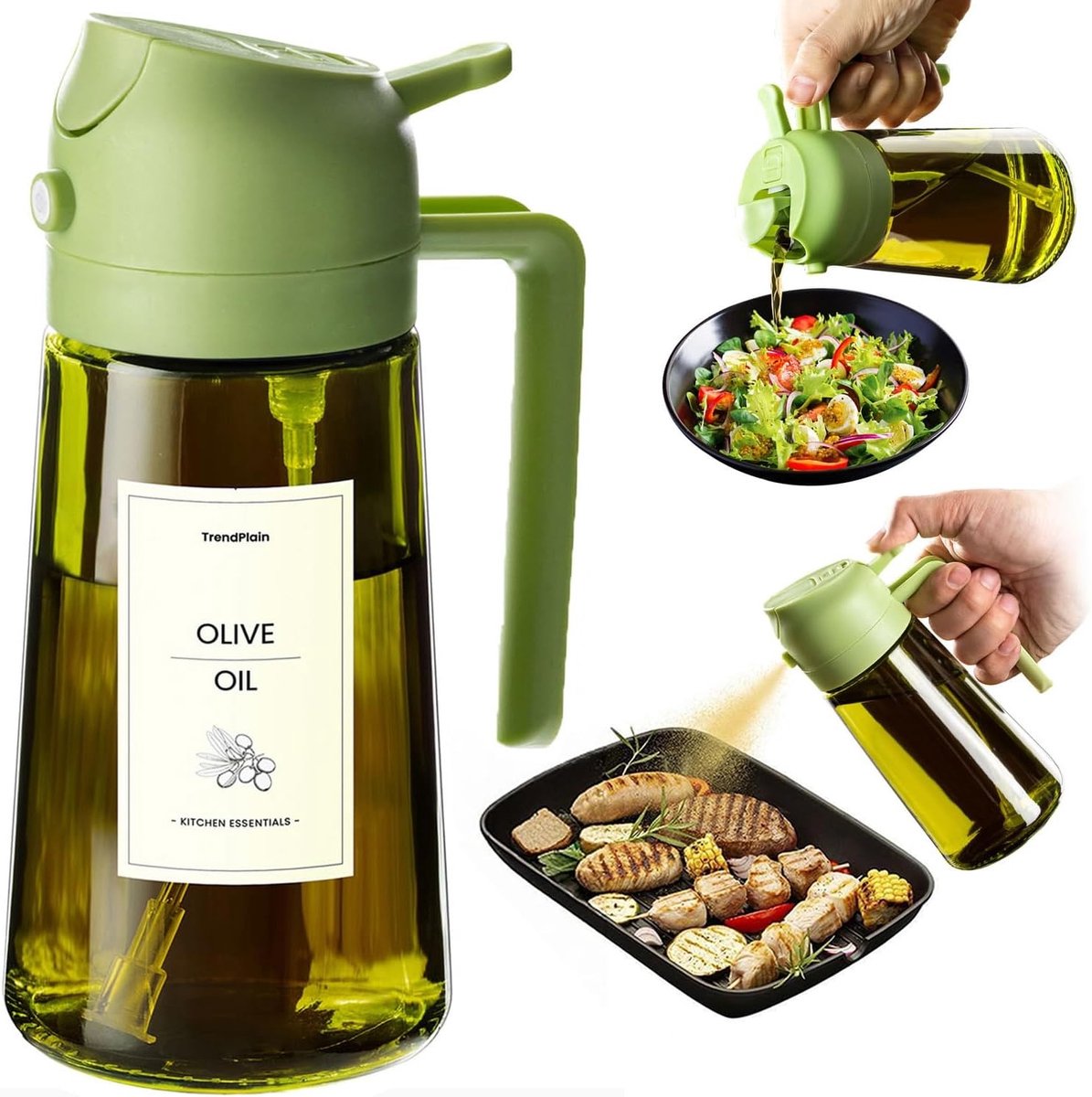 Olijfoliesprayer - Groen - 470 ml - BPA-vrije Oliedispenser en Spray - Voor Keuken en Barbecue