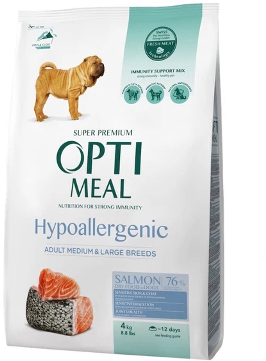 Optimeal OptiMeal compleet droogvoer hypoallergenic met zalm - adult dogs medium and large breeds 4 kg