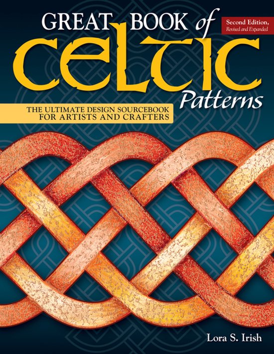 Boek 'Great Book of Celtic Patterns', met een gedetailleerde Keltische knoop in oranje en geel op de voorkant.