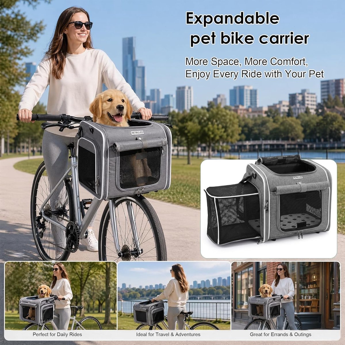 Fietsmand voor Honden - Zwart - 36 x 26 x 34 cm - Opvouwbare Fietsmand met Gaasramen - Voor Huisdieren