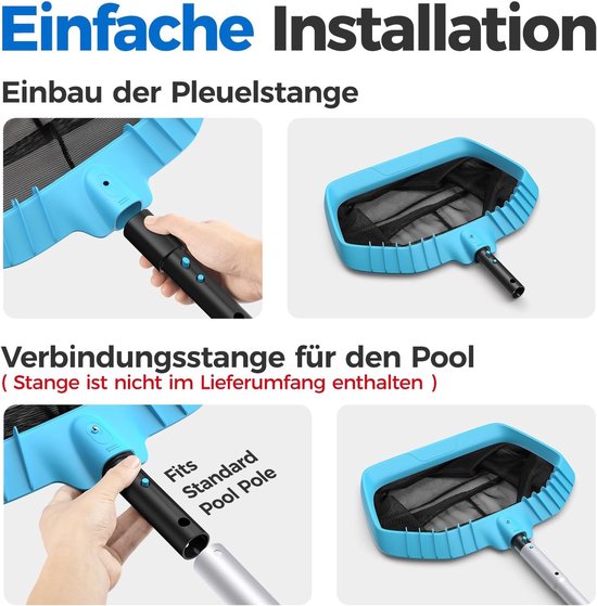 Bodemschepnet voor zwembad - Blauw - 34 cm diepte - Versterkt kunststof frame - Voor zwembadreiniging — afbeelding 3
