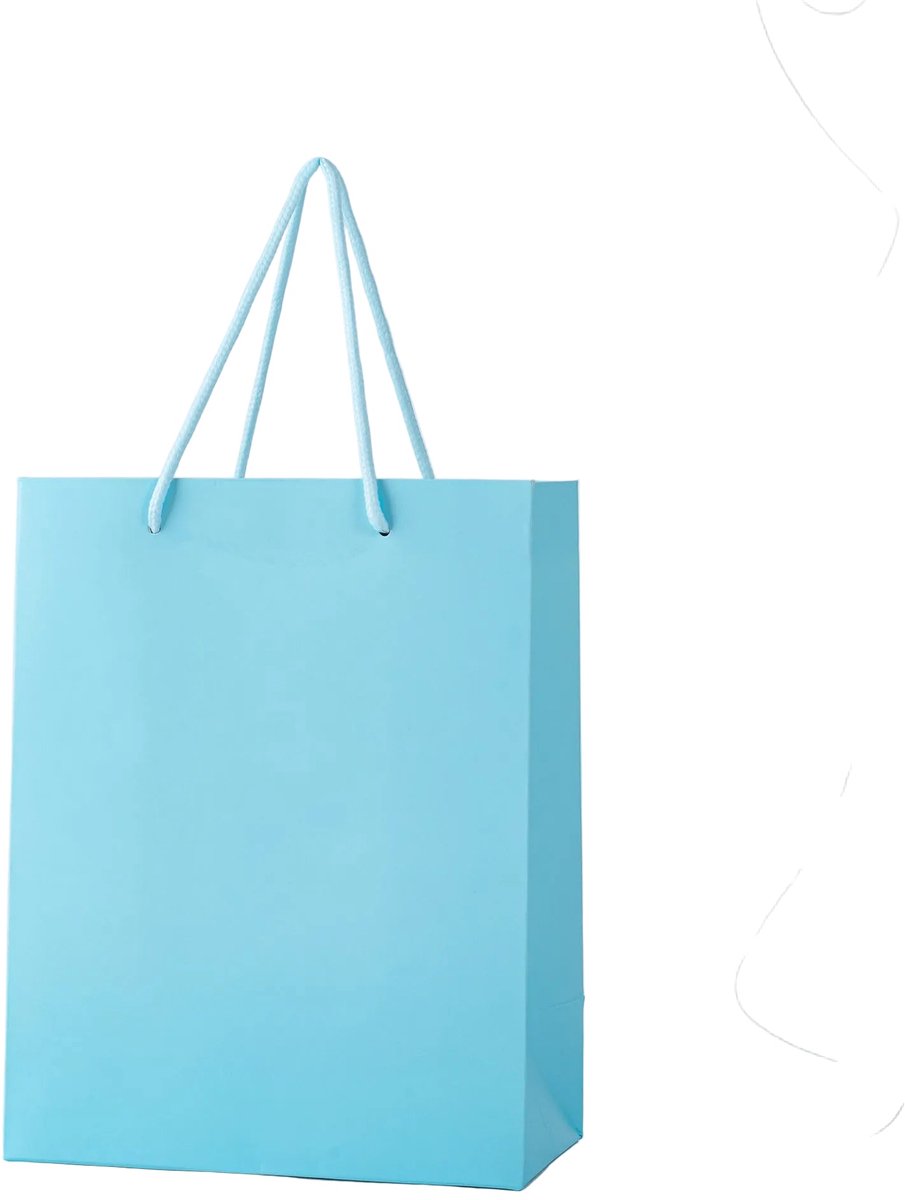 24x Luxe Papieren Koordtassen Blauw – 18x23x10cm – Stevige Cadeautassen & Verpakkingstassen