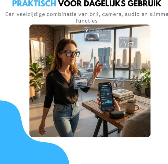 Livista Smart Bril – Slimme Bril met Camera – Smart Glasses met NL-app, vertaalfunctie en meer – AI Glasses - Camera Bril - Bril Camera - Zwart — afbeelding 3