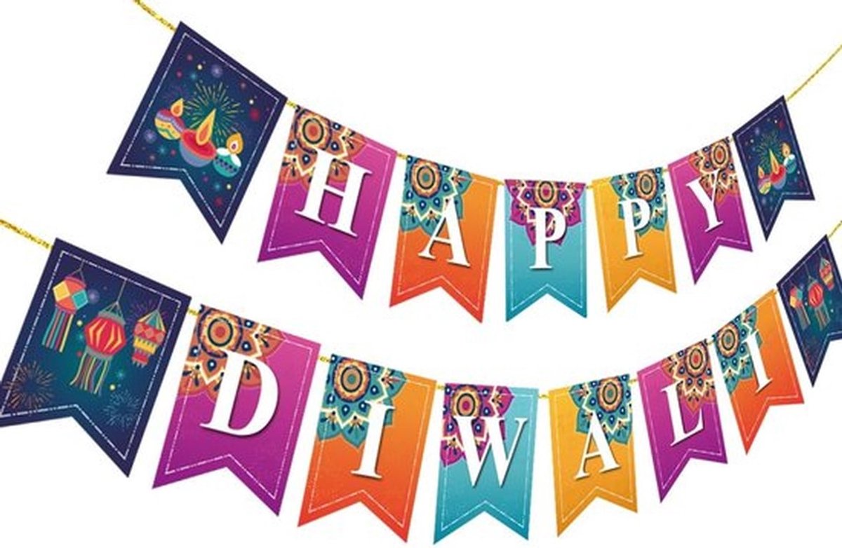 Bunting Feestbanner - Diwali Decoraties - Hindoe Feestartikelen - 1 Set - 7,8 inch Hoog x 6,2 inch Breed - Herbruikbaar en Gemakkelijk te Monteren