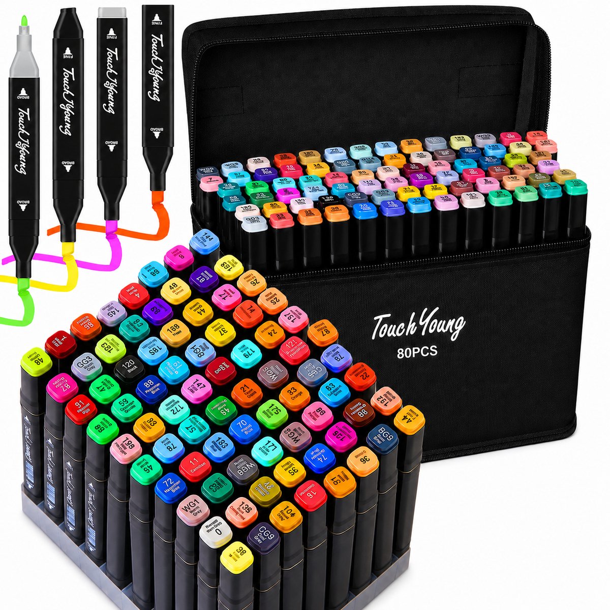 Twinmarkers 80 Stuks – Alcohol Markers Dubbelzijdig – Permanente Markers met Dubbele Punt – Gekleurde Stiften voor Tekenen, Schetsen & Illustreren