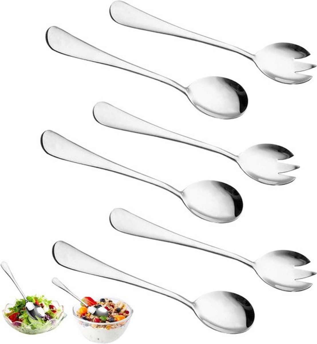Set van 6 RVS Slabestek, 20 cm Salade Serveerset voor Gezinnen, Bruiloften en Restaurants