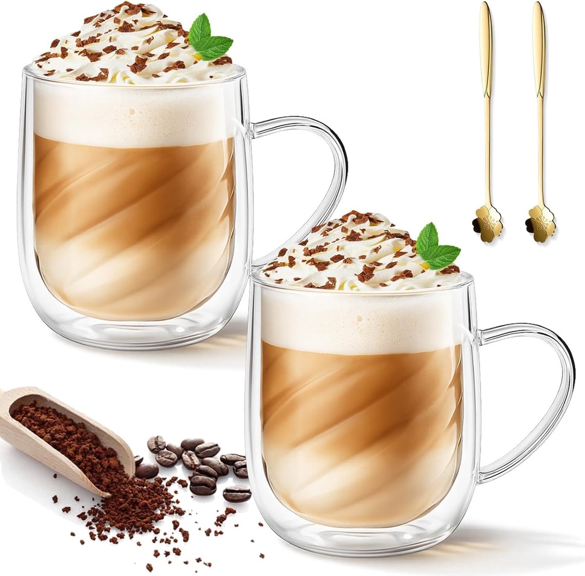 Dubbelwandige Koffieglazen - Borosilicaatglas - Thermisch Isolerend - Elegante Spiraalpatroon - Voor Koffie en Thee
