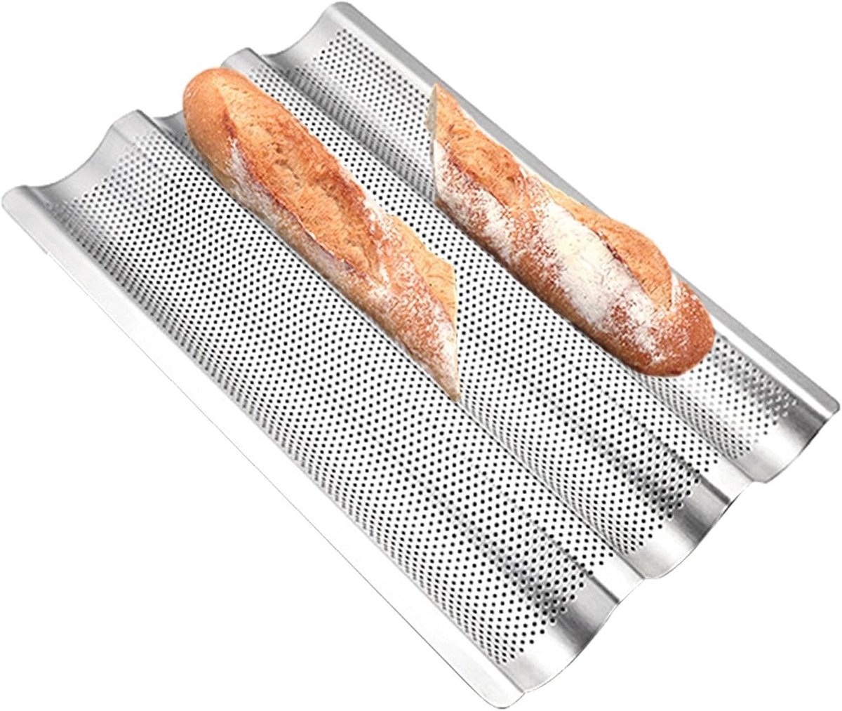 Franse Broodbakpan - Broodplaat Bakplaat - Brood Bakken - Voor 3 Broden - 38.9 x 25.3 cm - Zilver
