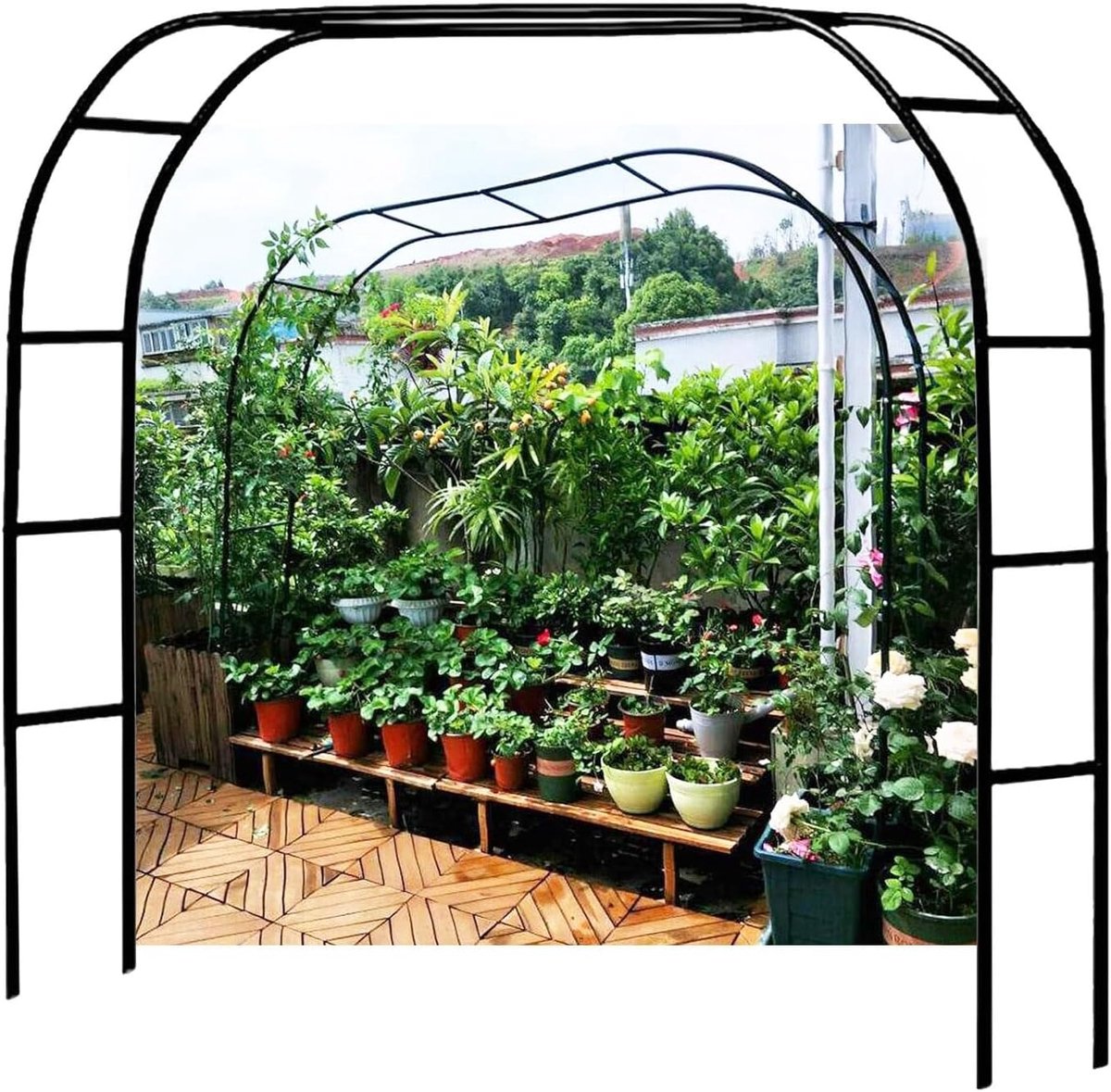 Rozenprieel Tuinboog - Bloemenboog Pergola - Klimplanten Ondersteunen - Extra Breed Ontwerp - 300x220cm - Donkergroen