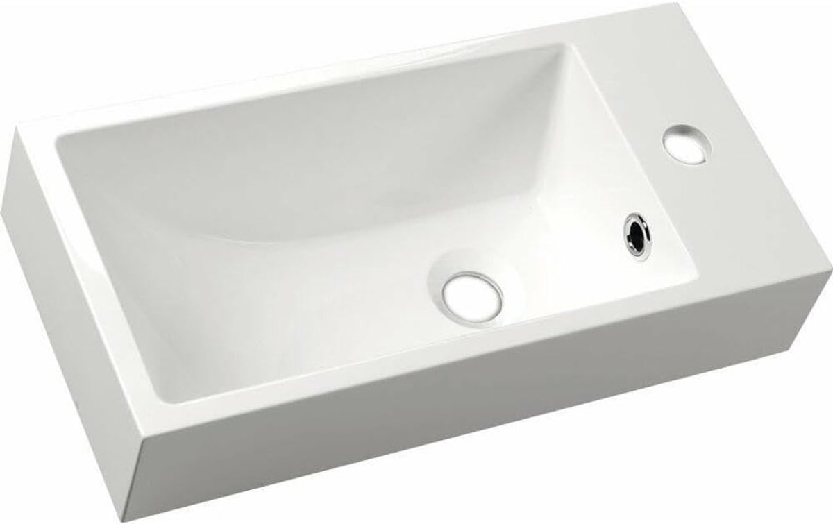 Wastafel - Fontein Wasbak - Badkamer Inrichting - Rechthoekig Design - 50x25 cm - Wit