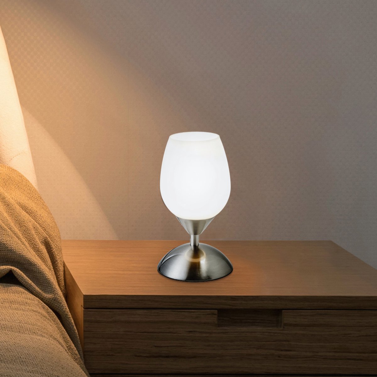 B.K.Licht - Dimbaar Tafellamp - bedlamp met glas - excl. E14 lichtbron