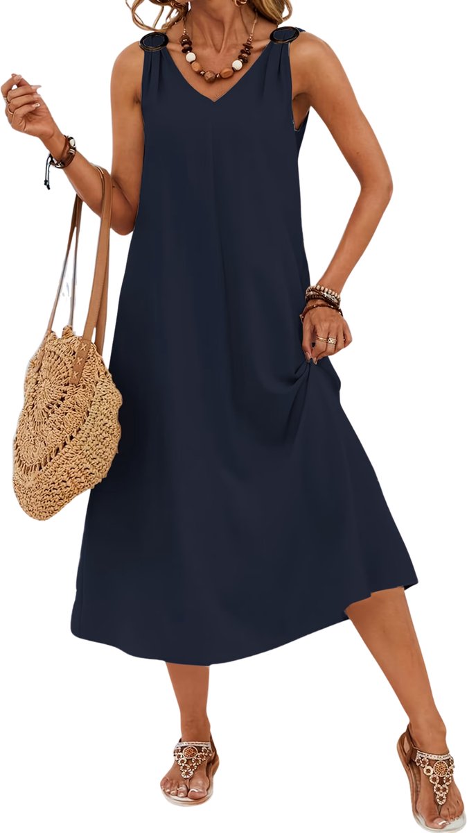 Currero Zomerjurk Dames Zomerjurken Volwassenen Vrouwen Midi Jurk Ibiza Stijl Sundress Dress M Diepblauw