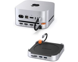 Stouchi Mac Mini M4 Dock met M.2 NVMe/SATA SSD Behuizing – 8-in-1 Hub Stand voor Mac Mini M4/M5, Max 8TB, 4K@60Hz HDMI, 2x USB-A 10Gbps, SD/TF Kaartlezer, 3.5mm Audio, Stabiele Wi-Fi, Aluminium Koeling, Aan/Uit-knop