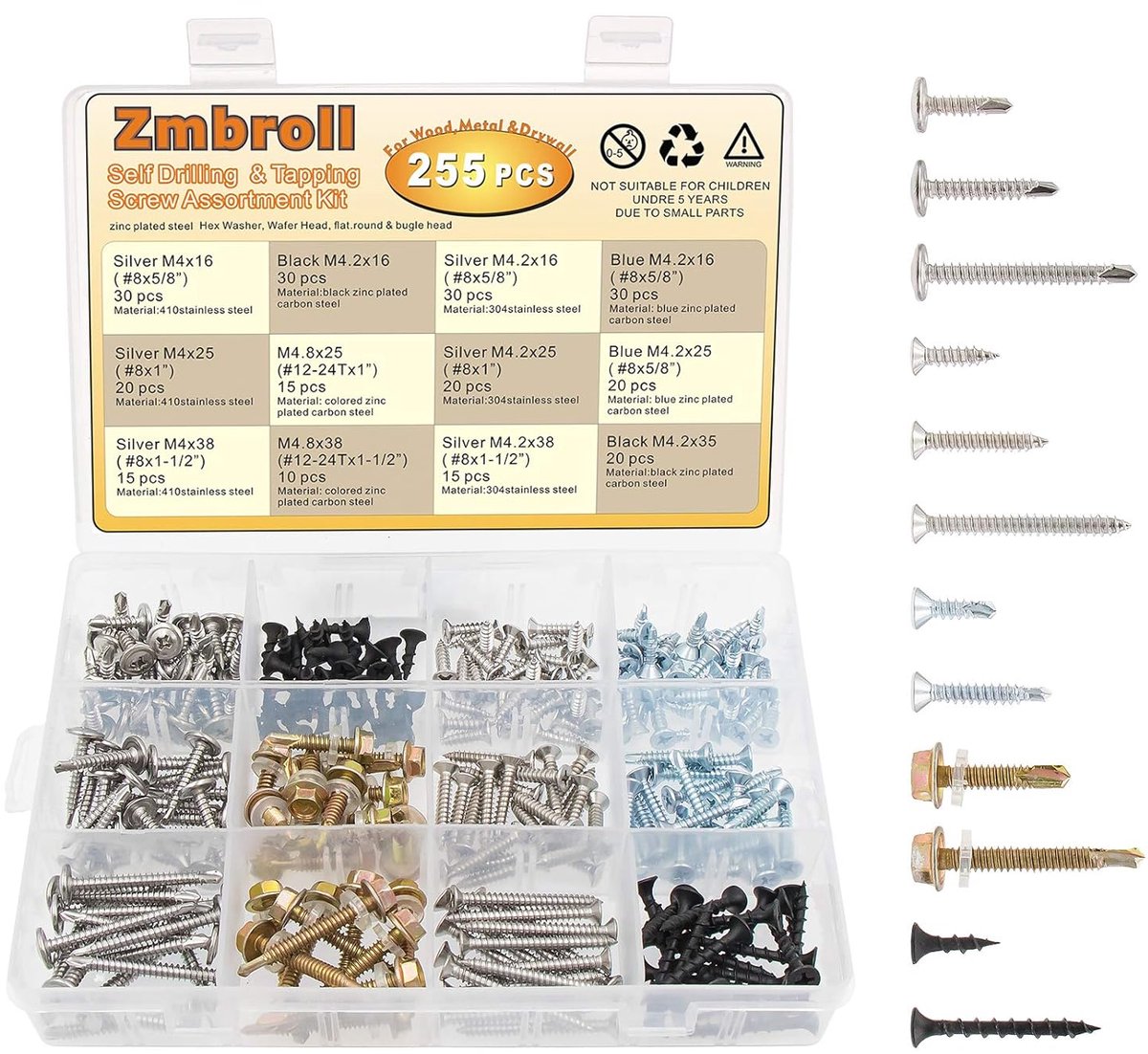 Schroeven Assortiment Set - Zelfborend Zelfsnijdend - Klus Klussen - Roestbestendig Verzinkt Staal - 210 Stuks - Zilver Blauw Zwart