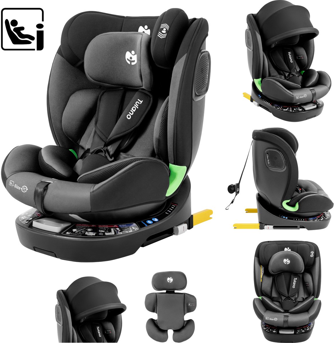 Tulano Loom 35 - Kinderautostoel - ISOFIX & Top Tether - RWF (Achterwaarts) - 0-12 jaar - Zwart/Grijs