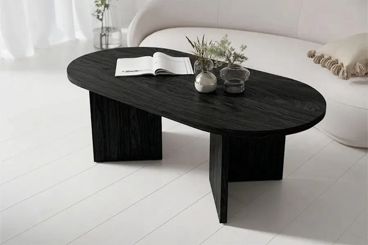 Woonenzo Ravi - Salontafel - Ovaal - Zwart - Hout look - 130cm - Modern - Industrieel