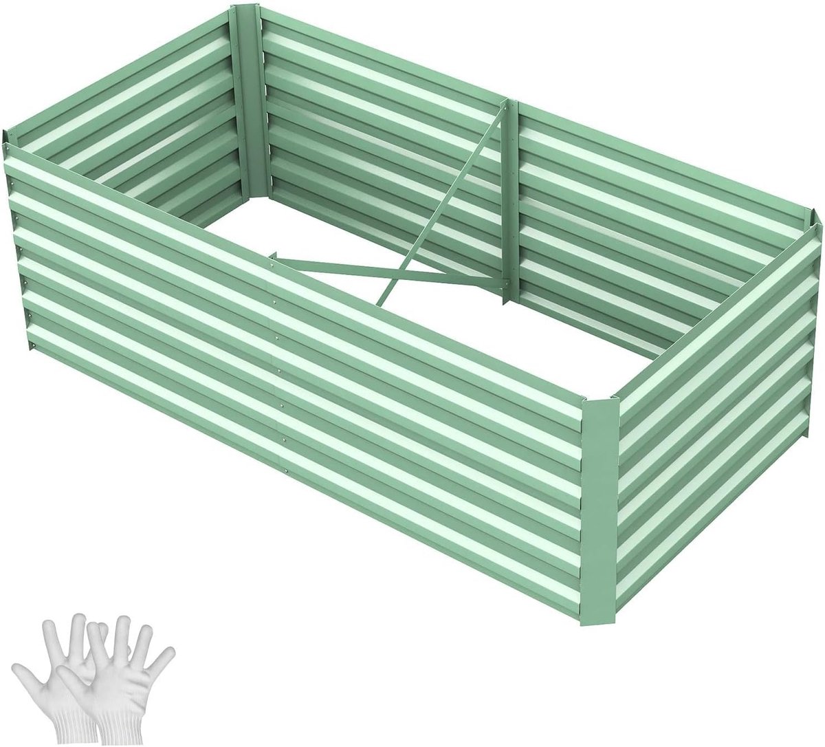 Grote Verhoogde Moestuinbak - Gegalvaniseerd Staal - Rechthoekig Plantenbed voor Groenten, Bloemen & Kruiden - Open Bodem - Groen - 180 x 90 x 60 cm