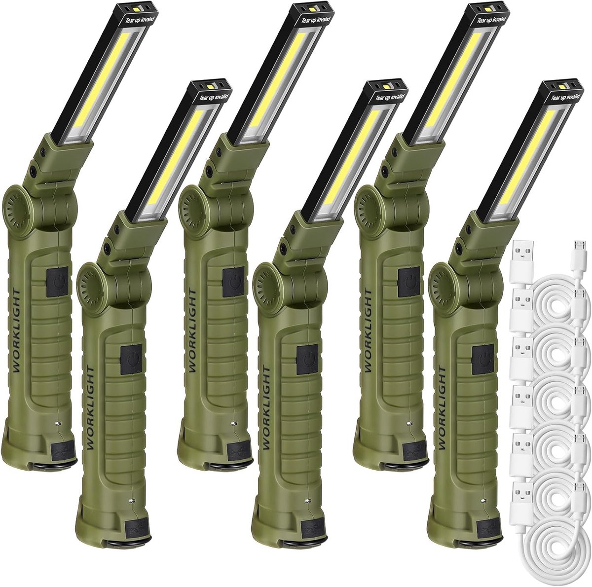 Oplaadbare Werklamp - Monteurslamp LED - Auto Reparatie - 360 Graden Rotatie - 6 Stuks - Donkergroen