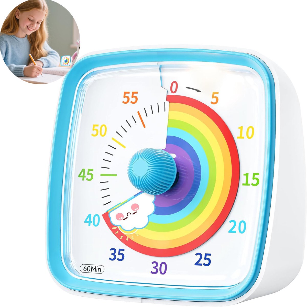 Timer - Kookwekker - 60 Minuten Aftellen - Timer voor kinderen - Visuele Timer - Leerklok timer - 8,8 × 8,8 × 5 cm - Mini timer - Met Nachtlampje - Schermtijd instellen - Stil tijdbeheer - Voor Thuis, Keuken en Kantoor - 1 Stuk - Blauw