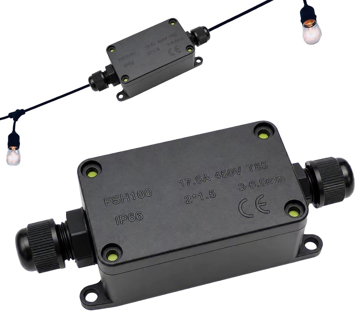 Waterdichte Aansluitdoos - Stekker Bescherming - Buiten Verlichting - Brandvertragend Materiaal - 10 x 4 x 3 cm - Zwart