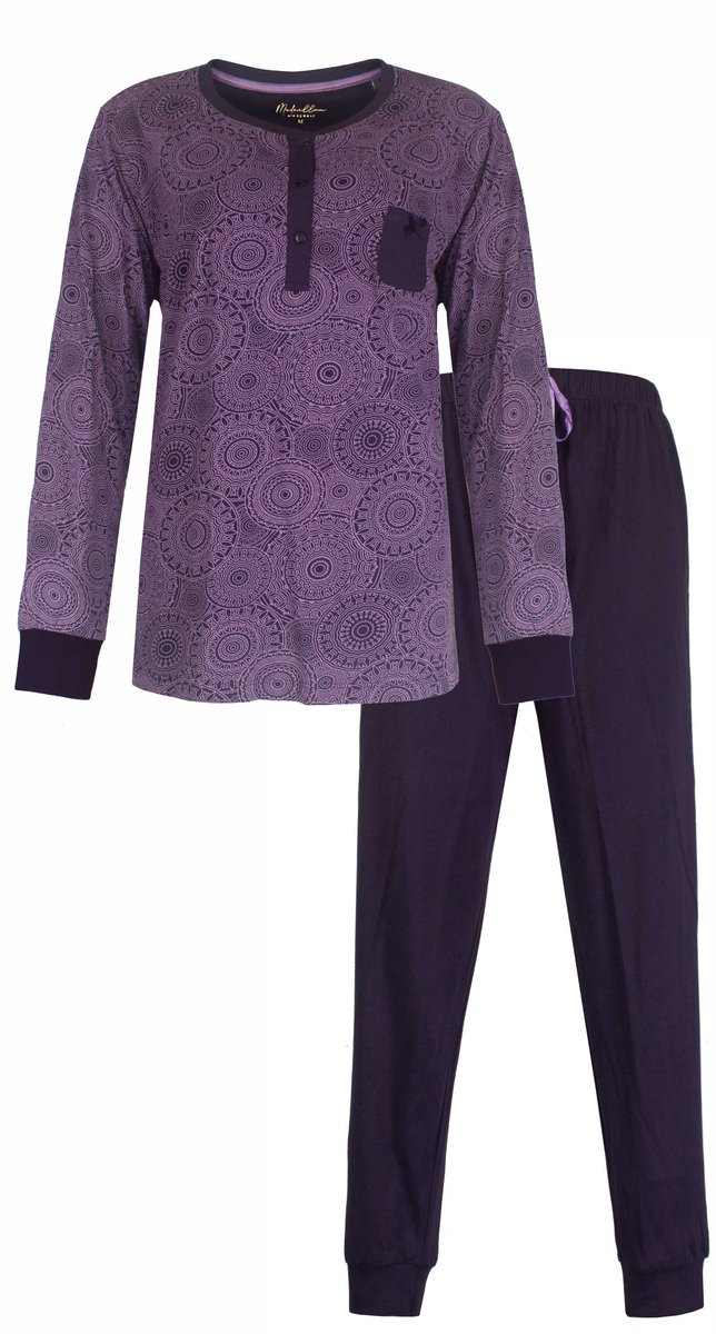 Medaillon Dames Pyjama - Katoen - Polo Sluiting - Paars - Maat M