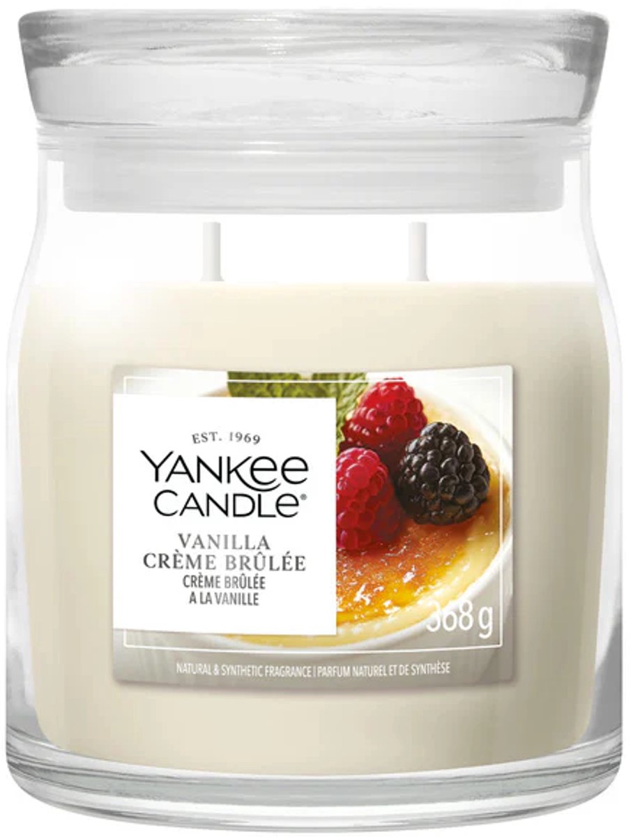 Yankee Candle Vanilla Creme Brulee Medium Geurkaars - 50 branduren - 2 lonten