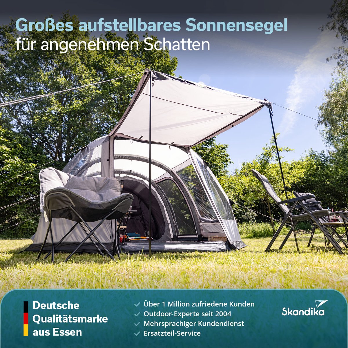 Skandika opblaasbare tent Folldal 5 Air Protect - Luchttent voor 5 personen, ingenaaid grondzeil, waterdicht, 5000 mm waterkolom, met pomp, zonneluifel | Campingtent, tunneltent, airtent – foto 7