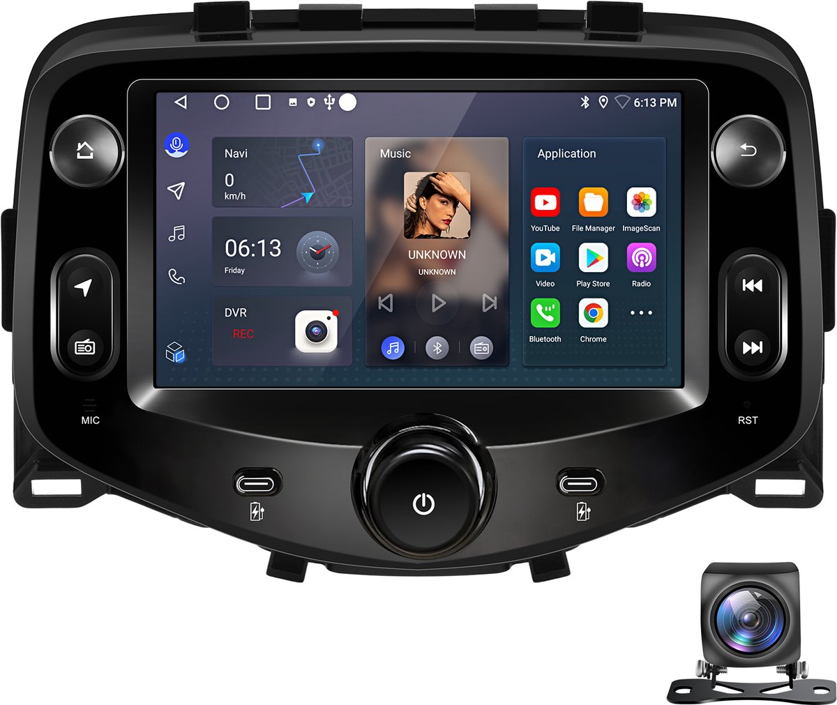 Hexinex Autoradio Geschikt voor Peugeot 108/ Citroen C1/ Toyota Aygo - Draadloos CarPlay, Android Auto, multimediaspeler - 1* achteruitrijcamera - 2GB+64GB