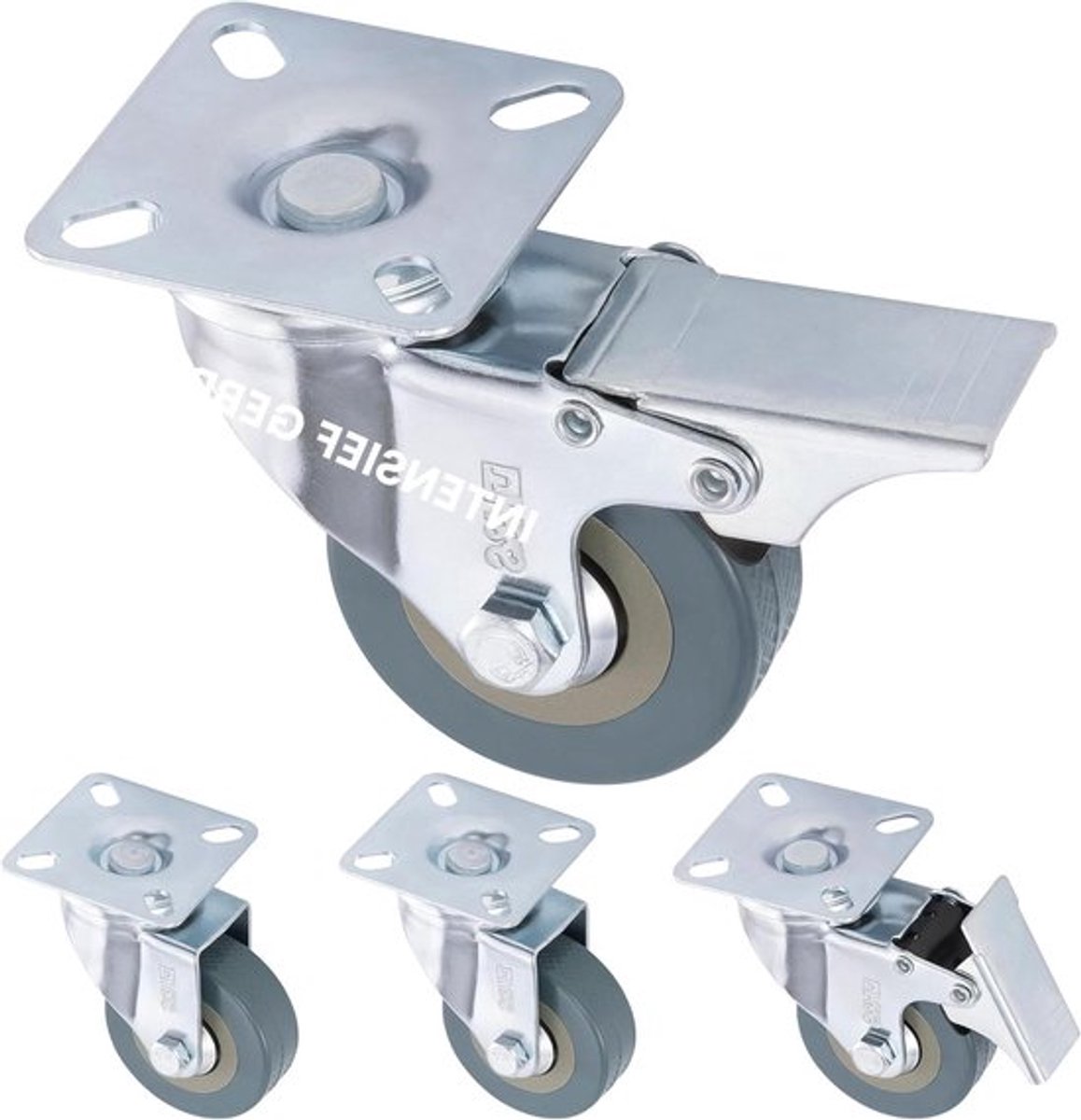 Zwenkwielen set 4 stukken - 50 mm - met rem - Allecto
