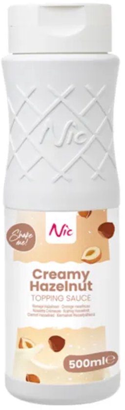 Witte fles met Nic "Creamy Hazelnut" topping saus, 500ml.