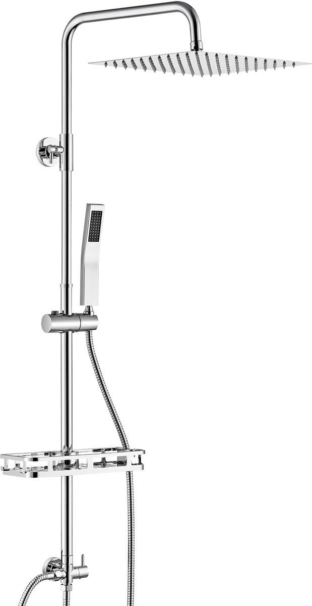 Auralum Max Douchesysteem - Douche Set - Regendouche Ø 25 cm - Met Handdouche en Plankje - Verstelbare Hoogte 72-110 cm - Duurzame Messing Omsteller - Chroom