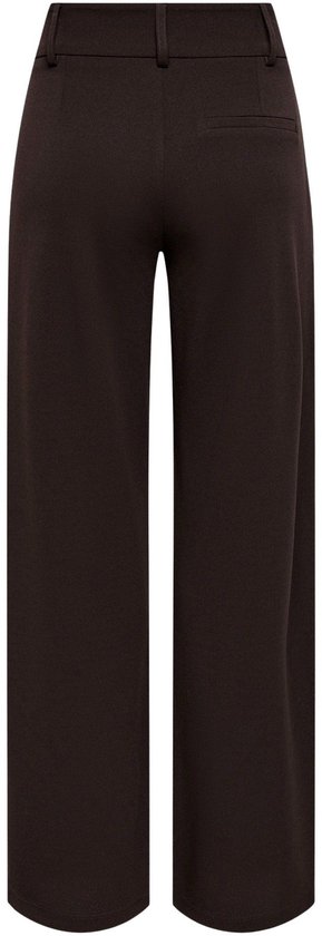 Achterkant van de donkerbruine wijde broek met een broekzak.