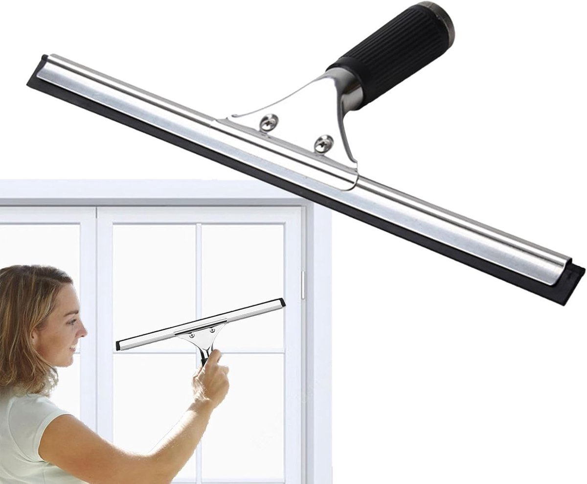 Raamwisser Glasreiniger - Trekker Schraper - Streeploos Reinigen - Antislip Handgreep - 30 cm - Zilver Zwart