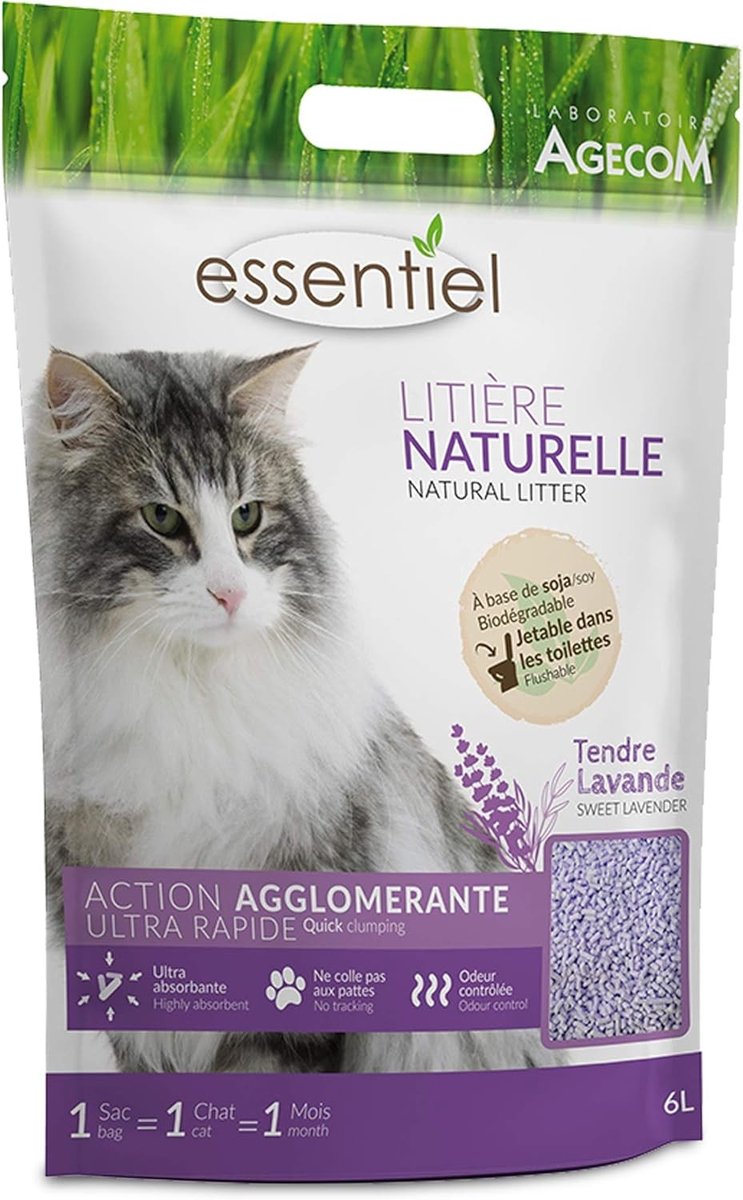 Kattenbakvulling - Soja/Lavendel - 100% biologisch afbreekbaar - Sterke klontering - Voor katten